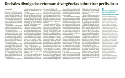 Decisões divulgadas retomam divergências sobre tirar perfis do ar