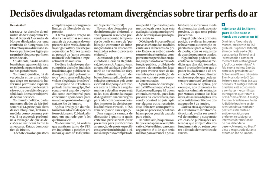 Decisões divulgadas retomam divergências sobre tirar perfis do ar