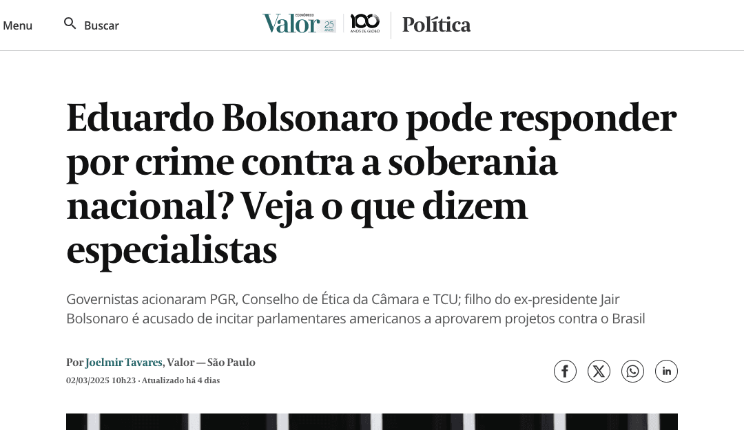Eduardo Bolsonaro pode responder por crime contra a soberania nacional? Veja o que dizem especialistas